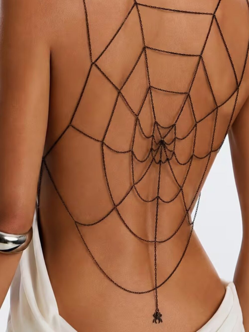 Gothic Spiderweb Back Chain Body Jewelry Metal Harness Black One Size
